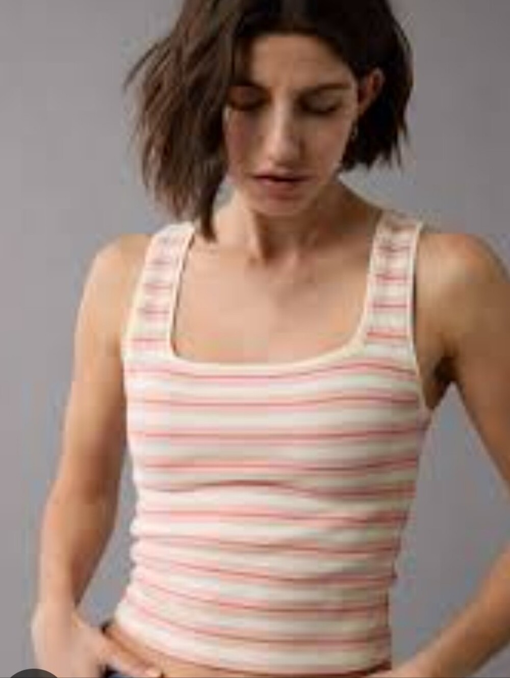 American Eagle Pink & White Striped Ribbed Cropped Tank Top Size M